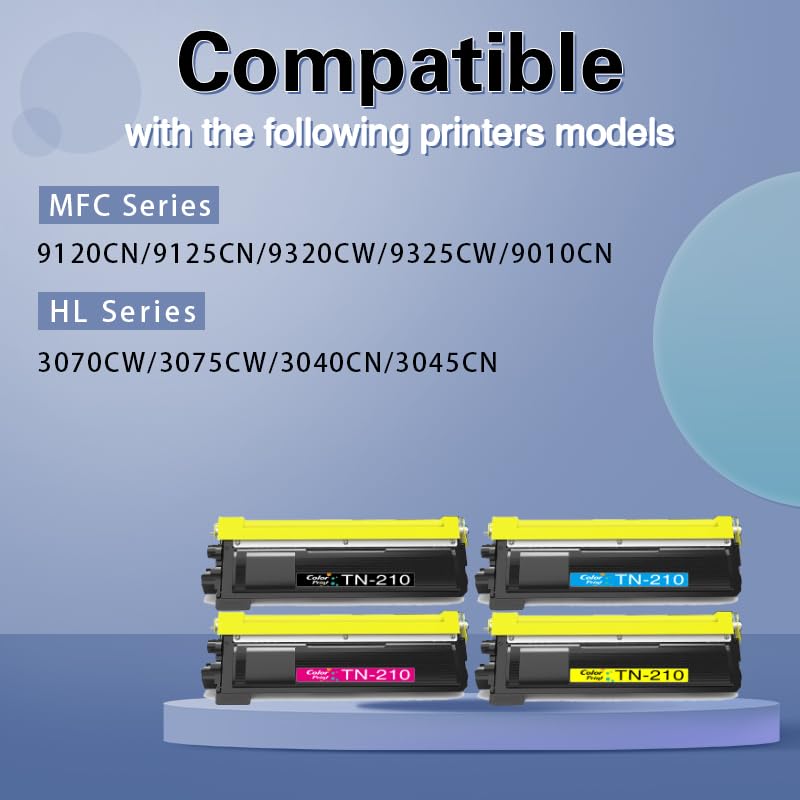 Color Print Compatible TN-210 Toner Cartridge Replacement for Brother TN210 TN 210 TN210BK for MFC-9325CW MFC-9320CW MFC-9120CN 9125CN MFC9010CN HL3075CW HL3070CW Laser Printer (4-Pack, BCMY) - Image 2